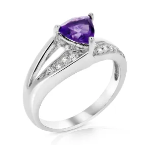 0.80 cttw Purple Amethyst Ring .925 Sterling Silver with Rhodium Triangle 7 MM