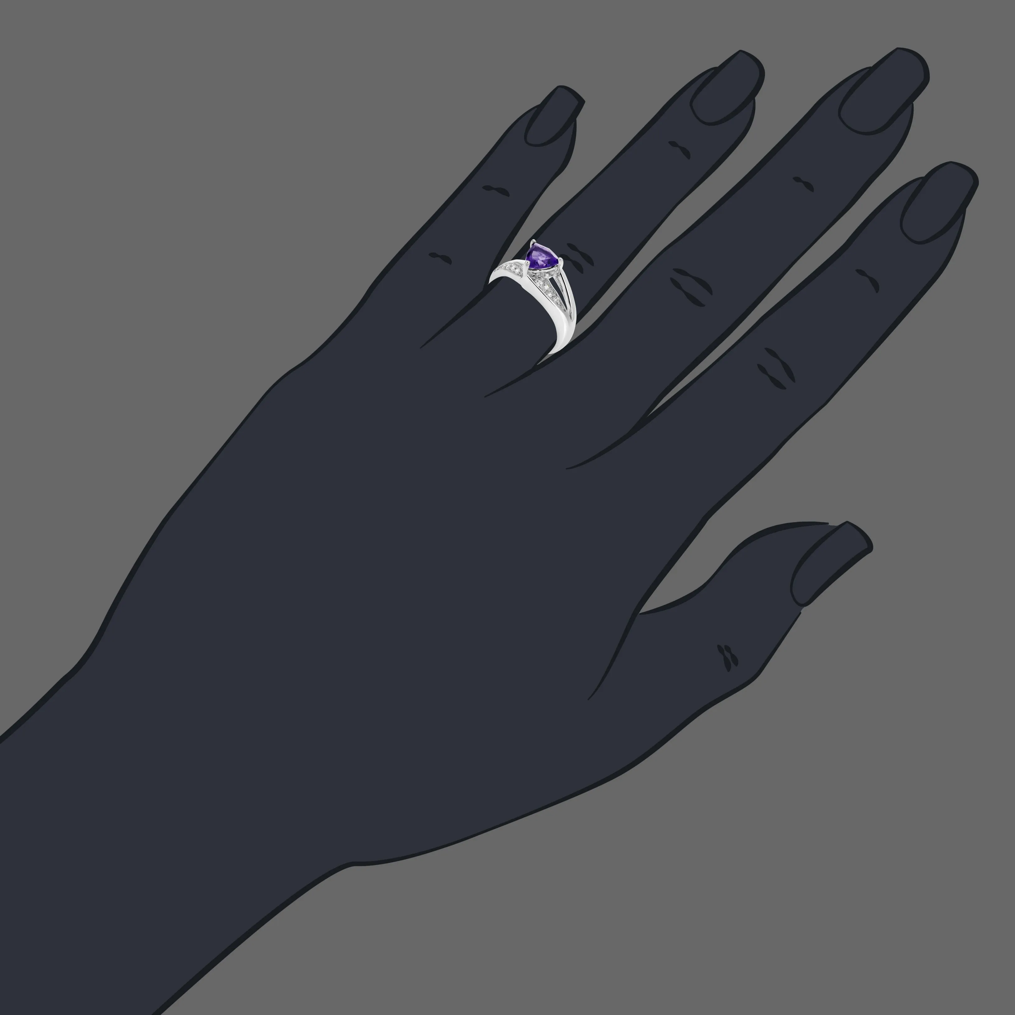 0.80 cttw Purple Amethyst Ring .925 Sterling Silver with Rhodium Triangle 7 MM