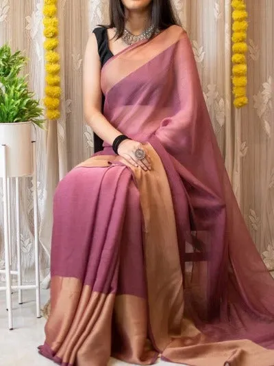 1 Min Mauve Pink Soft Chiffon Silk Stitched Readymade Saree