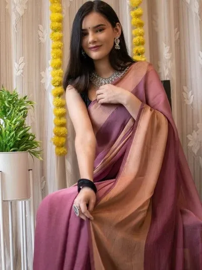 1 Min Mauve Pink Soft Chiffon Silk Stitched Readymade Saree