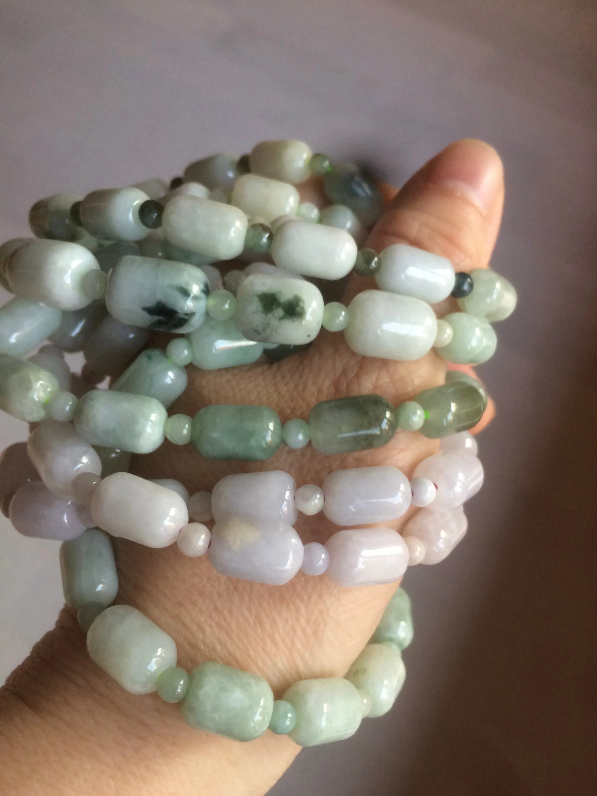 100% natural green/white type A jadeite jade Capsule bead bracelet AM30