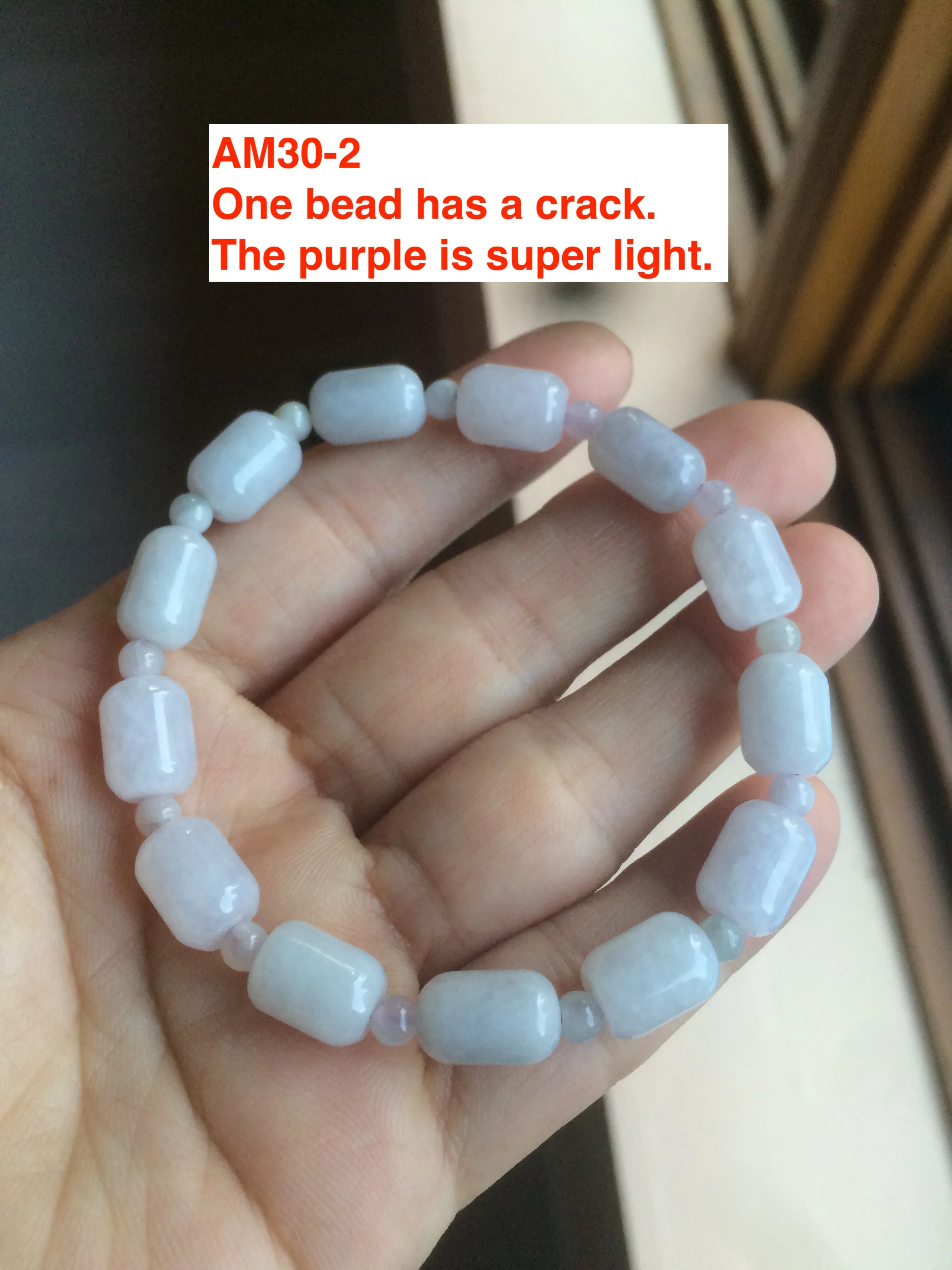 100% natural green/white type A jadeite jade Capsule bead bracelet AM30