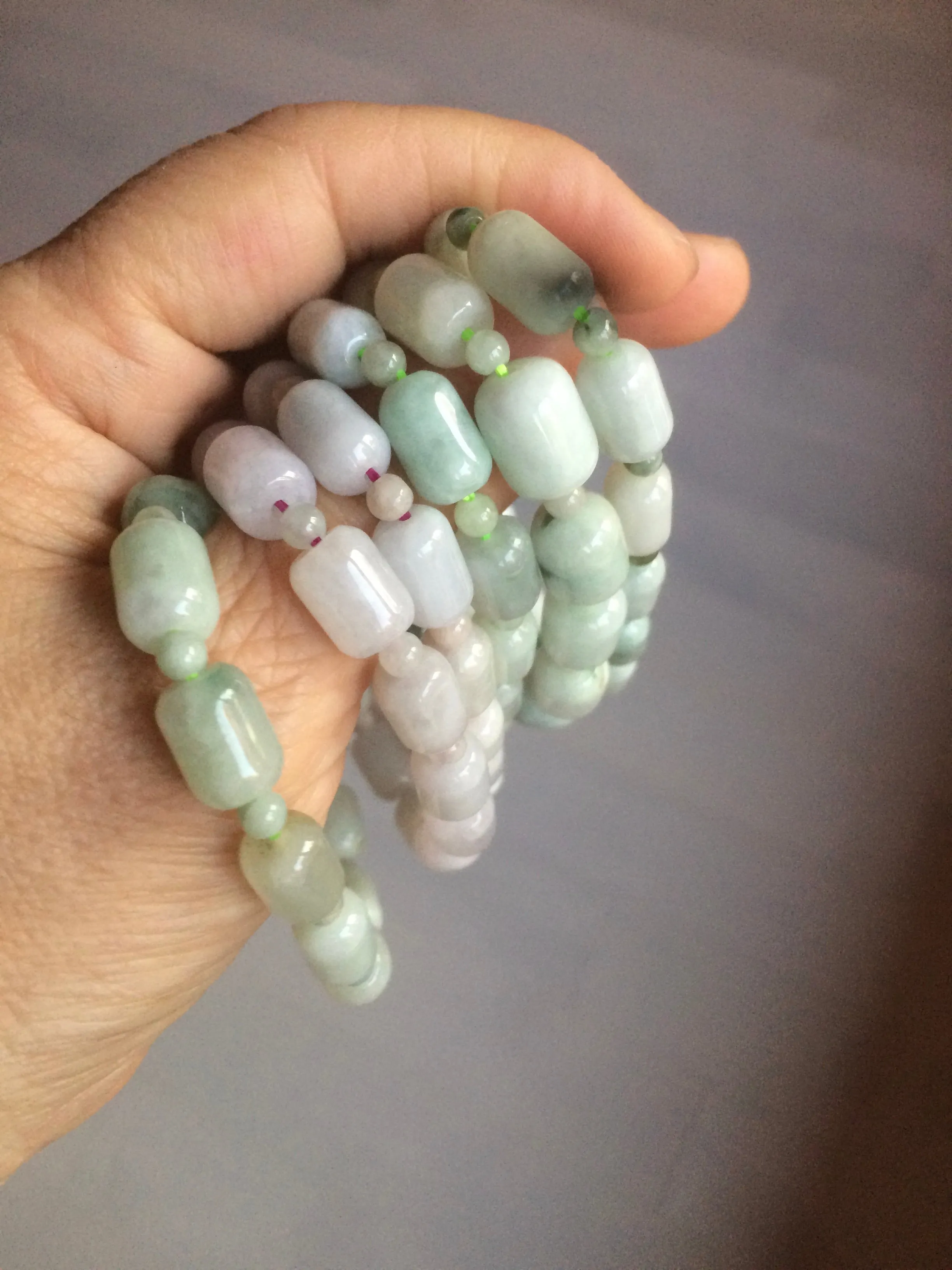 100% natural green/white type A jadeite jade Capsule bead bracelet AM30