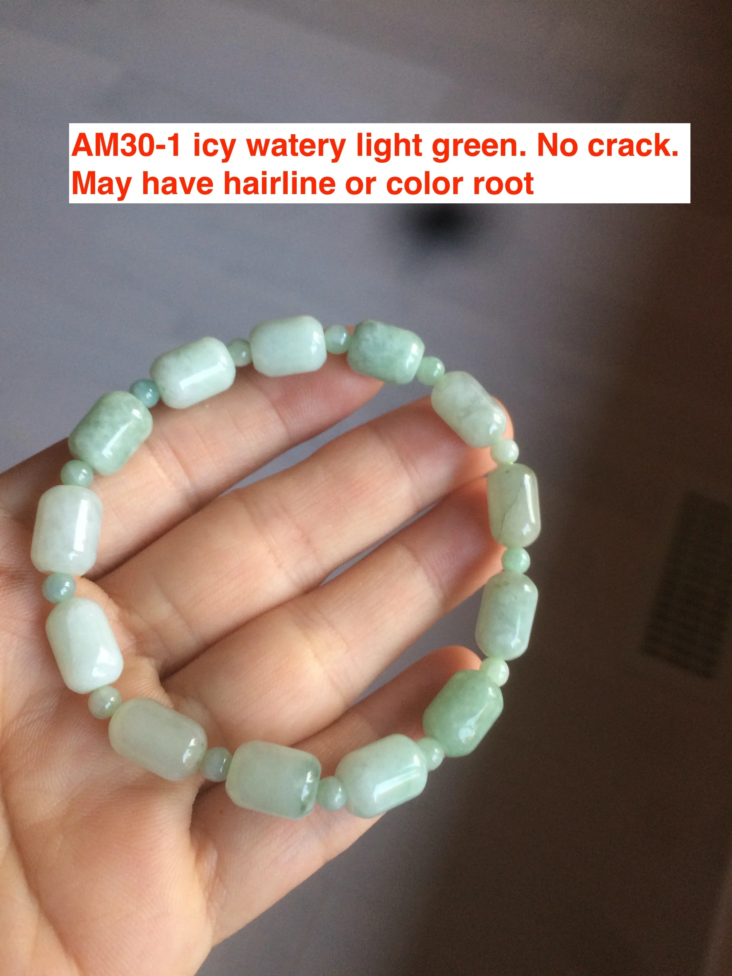 100% natural green/white type A jadeite jade Capsule bead bracelet AM30