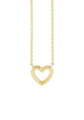 14K Yellow Gold Petite Open Heart Necklace | 18"