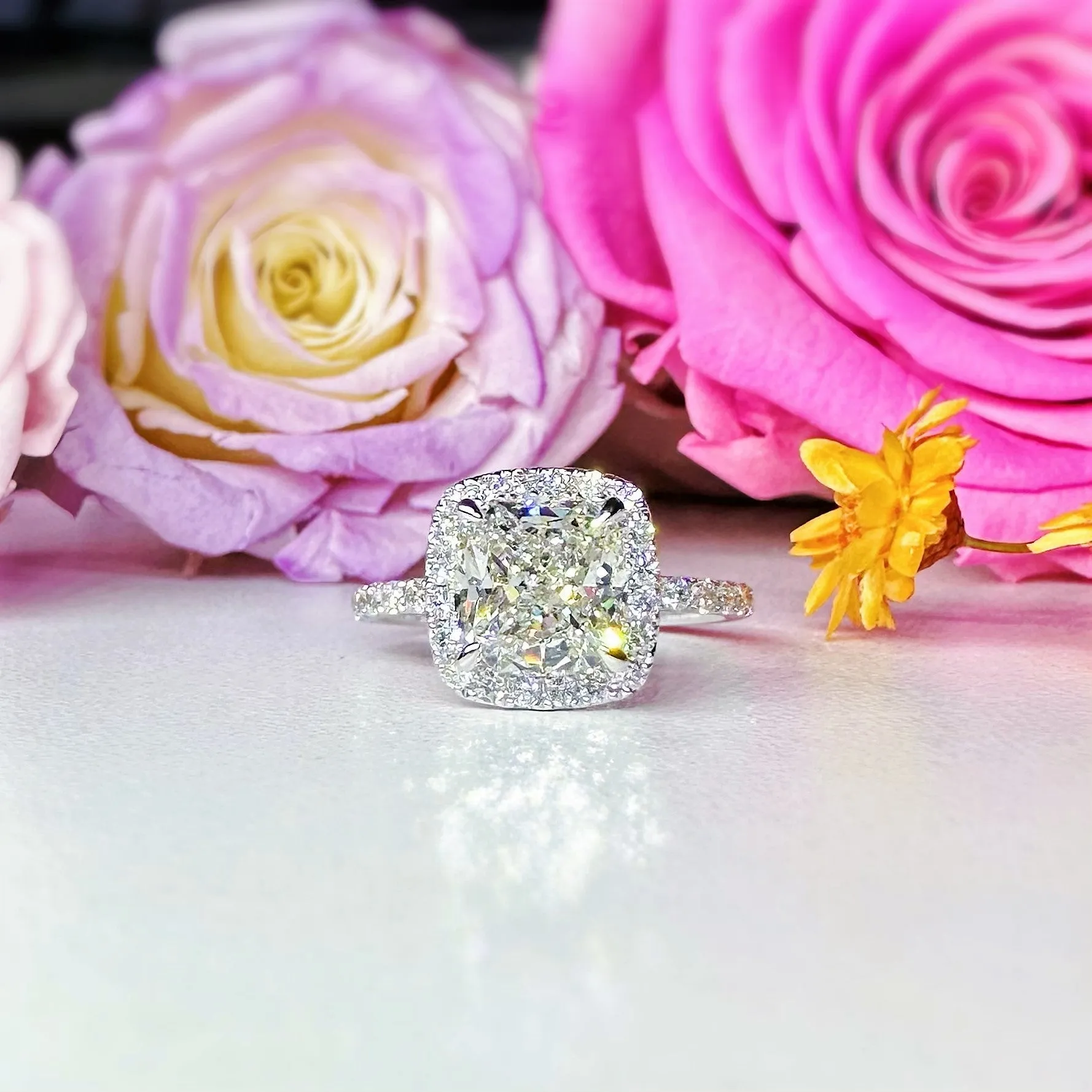 1.86CTW Halo Cushion Cut Side Stone Lab Grown Diamond Engagement Ring - EC098I