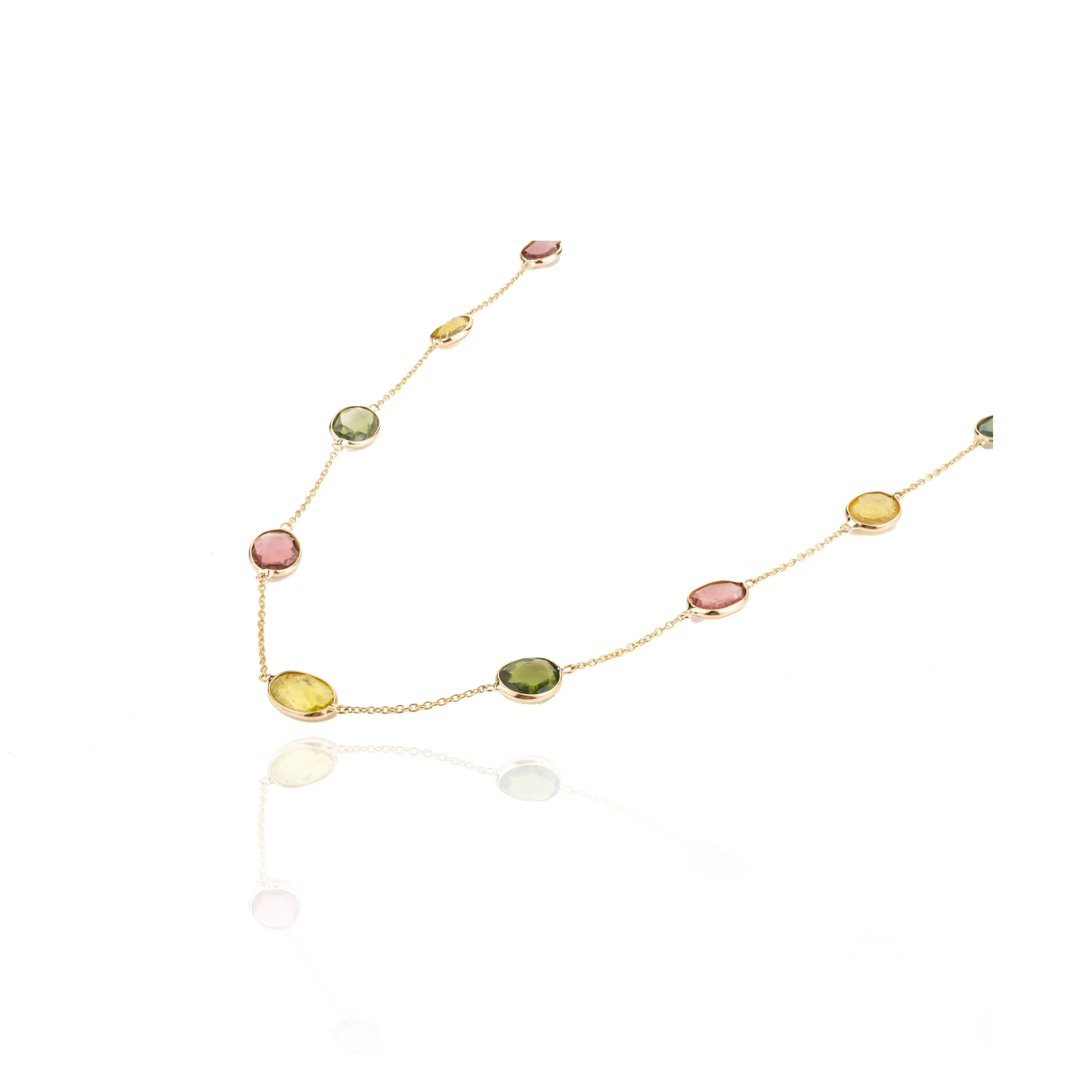 18K Gold Tourmaline Gemstone Station Necklace