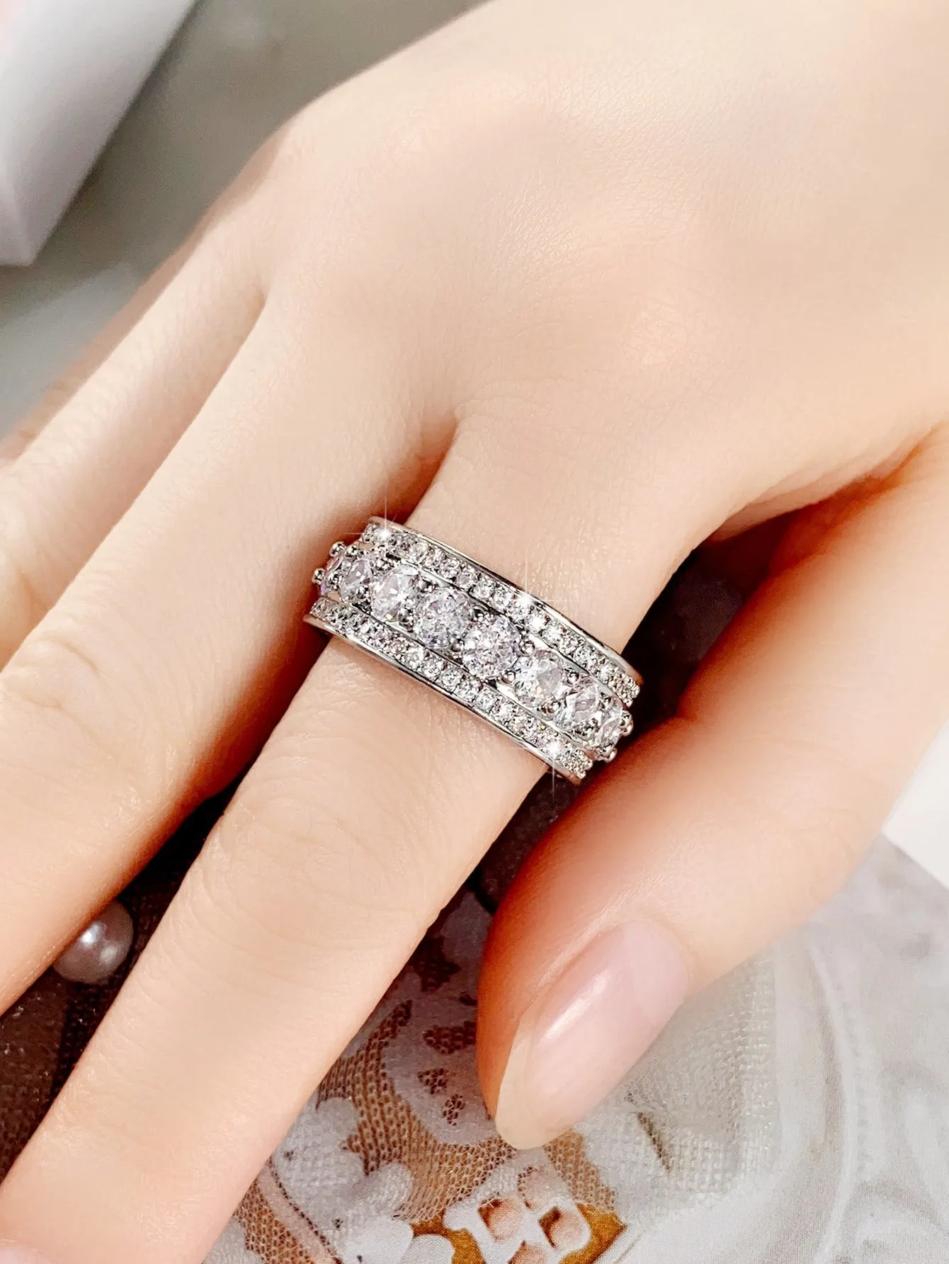 1pc Elegant Cubic Zirconia Ring For Women For Valentine's Day Gift Anniversary Party Jewelry