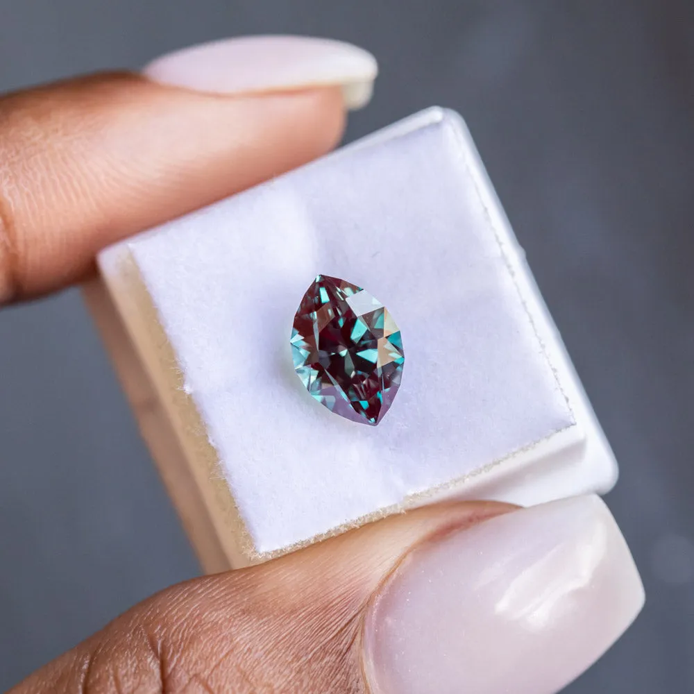 2.47CT LAB GROWN ALEXANDRITE, SPECIALITY MARQUISE CUT, COLOR SHIFTING TEAL TO PURPLE, 10.2X7.1MM