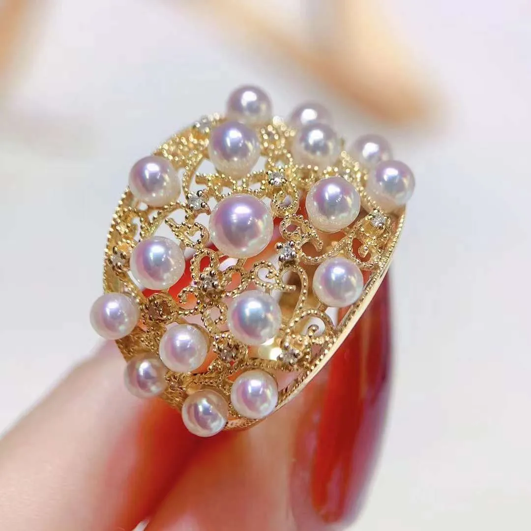 3.5-4.0mm Akoya Pearl With Vintage Diamond Ring  - TS025