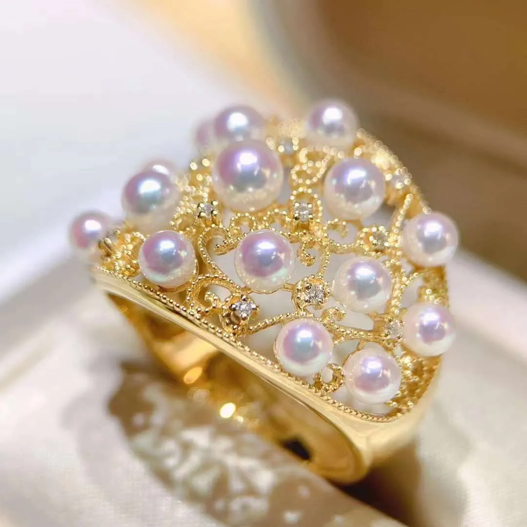 3.5-4.0mm Akoya Pearl With Vintage Diamond Ring  - TS025