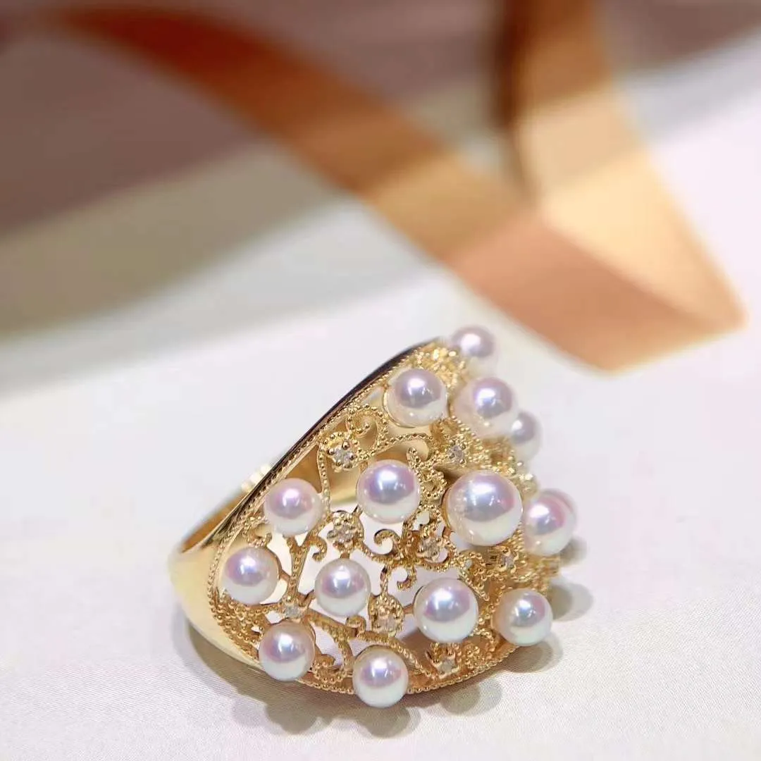 3.5-4.0mm Akoya Pearl With Vintage Diamond Ring  - TS025