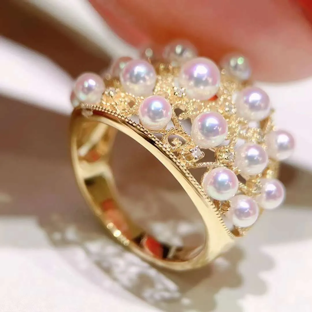 3.5-4.0mm Akoya Pearl With Vintage Diamond Ring  - TS025