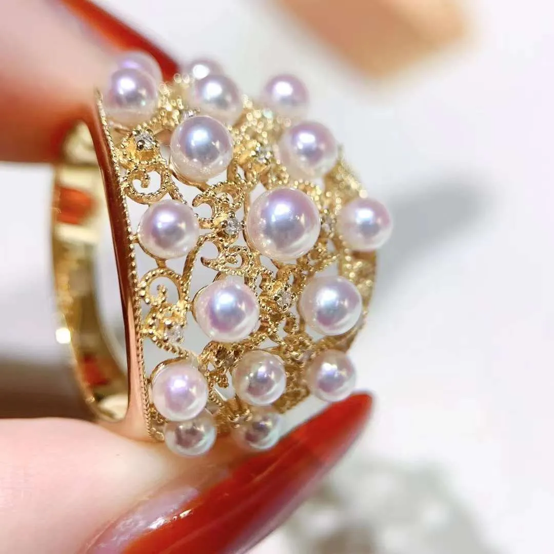 3.5-4.0mm Akoya Pearl With Vintage Diamond Ring  - TS025