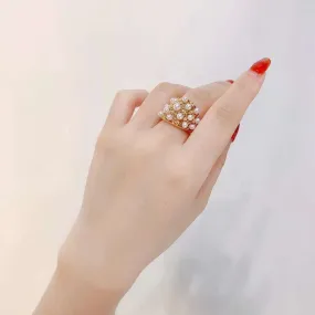 3.5-4.0mm Akoya Pearl With Vintage Diamond Ring  - TS025