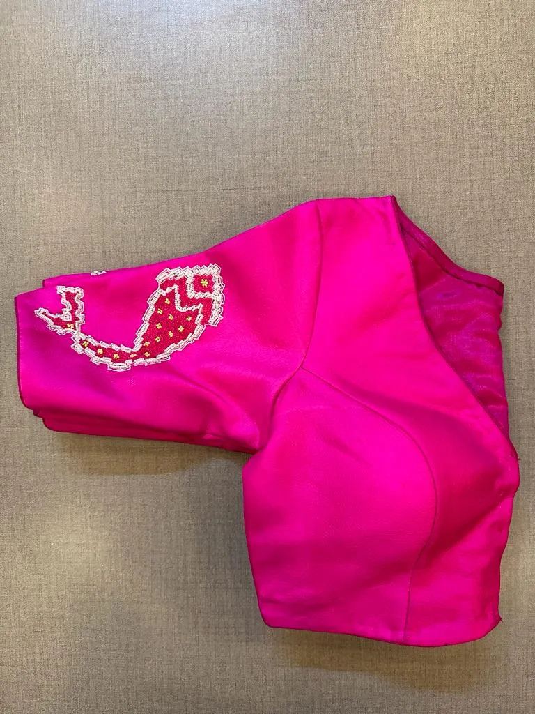 50V386-RO Bright Pink Hand Embroidered Saree Blouse