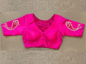 50V386-RO Bright Pink Hand Embroidered Saree Blouse