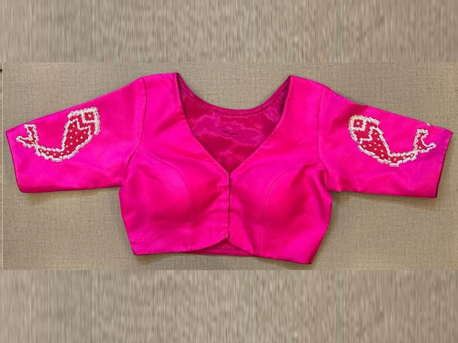 50V386-RO Bright Pink Hand Embroidered Saree Blouse