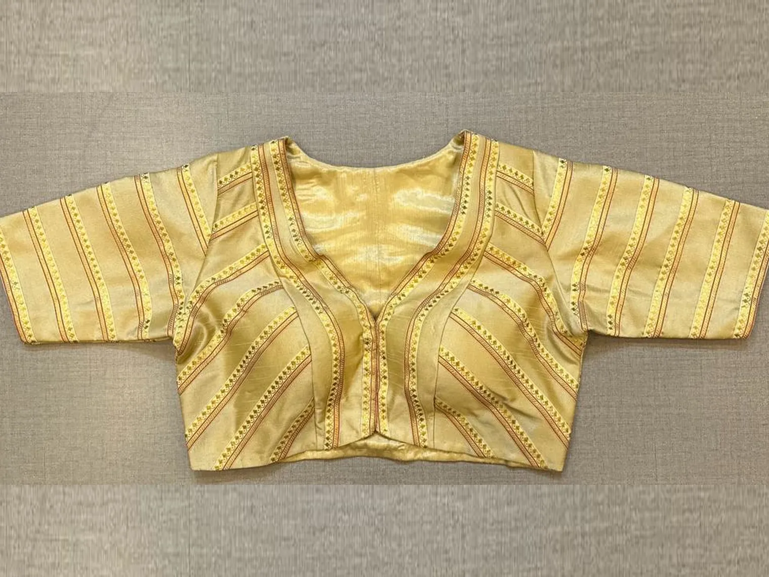 50W495-RO - Exquisite Gold Stripped Embroidered Blouse