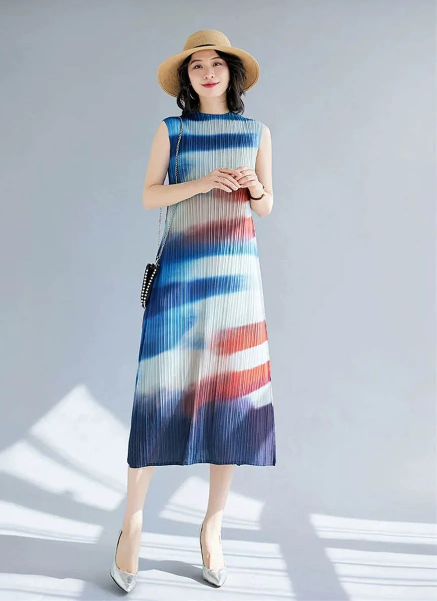 8240051 Tie Dye Pleated Dress *Blue