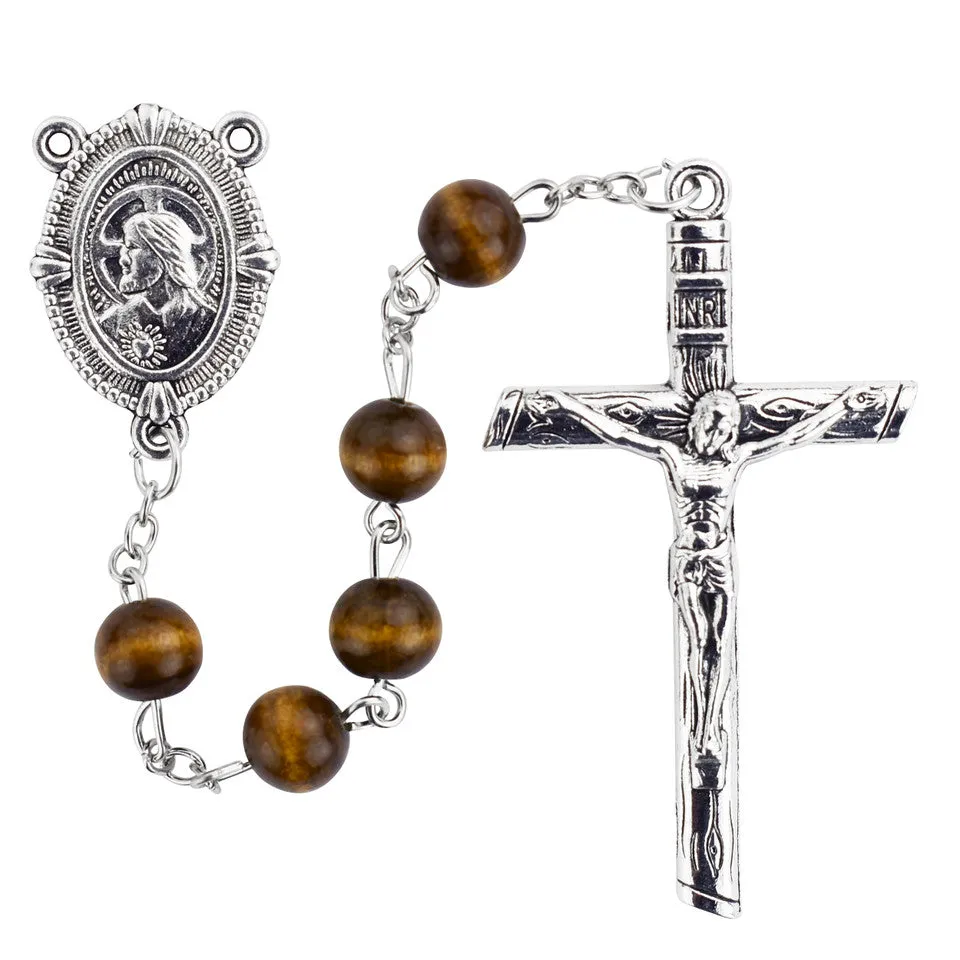 8mm Brown Sacred Heart Rosary