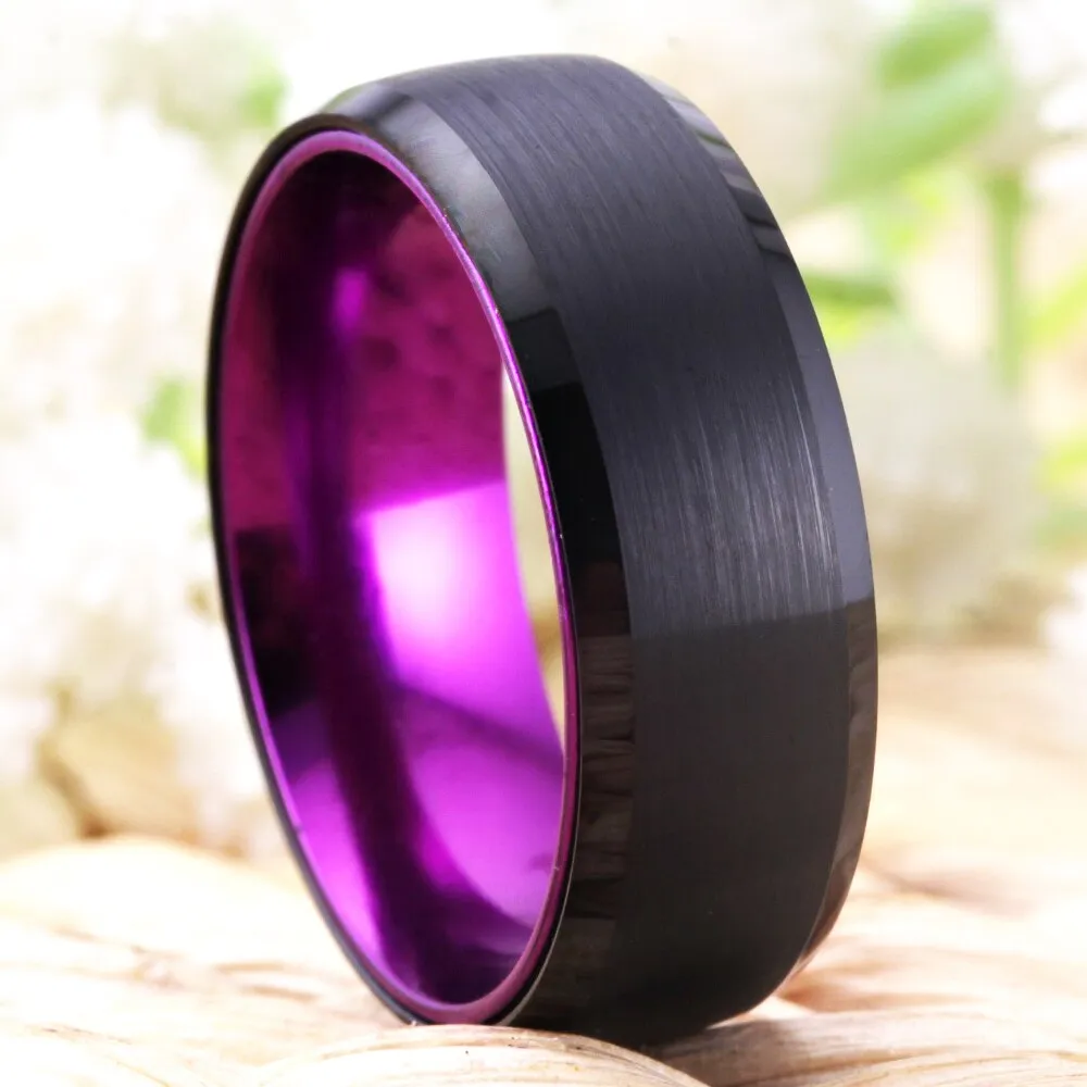 8mm Classic Purple and Black-Plated Tungsten Wedding Band