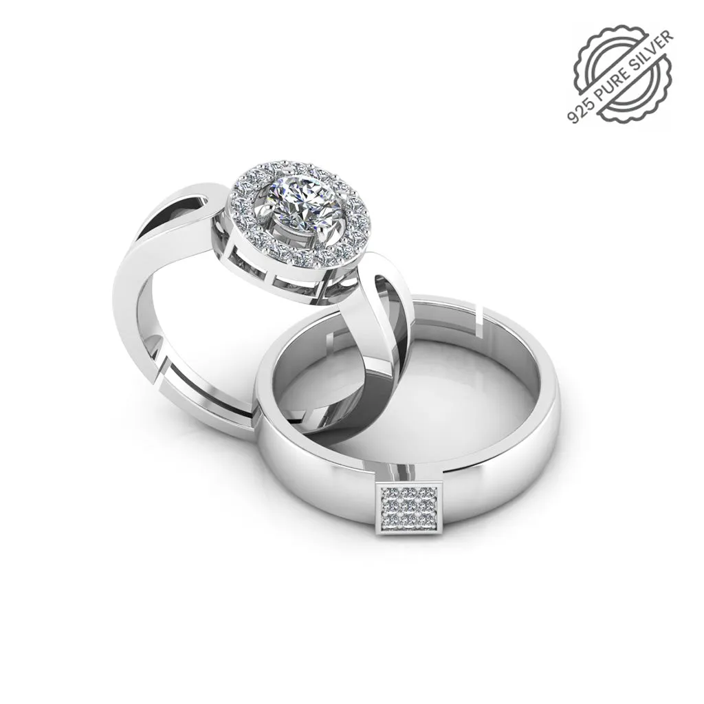 925 Pure Starling Silver Glamaeria and Classy Status Special Couple's Ring