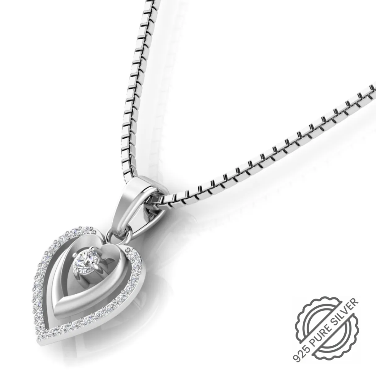 925 Pure Starling Silver Lovely Loyal Double Heart Necklace for Girls