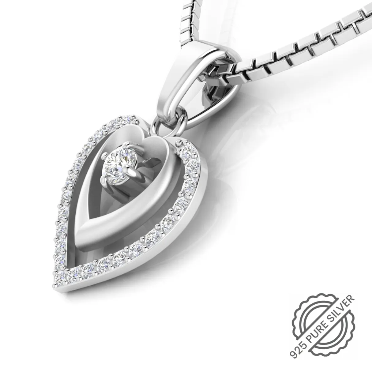 925 Pure Starling Silver Lovely Loyal Double Heart Necklace for Girls