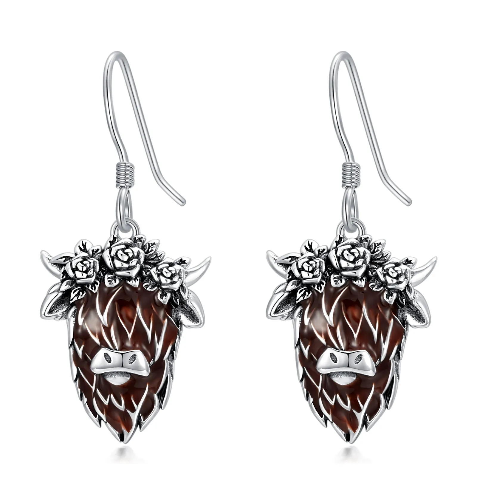 925 Sterling Silver Highland Cow Stud Earrings for Women