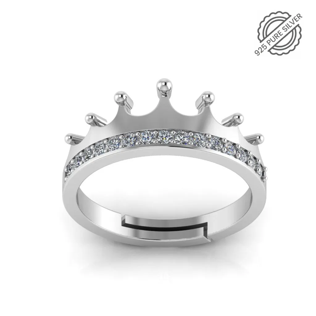 925 Sterling Silver Zircon Embellished Crown Ring