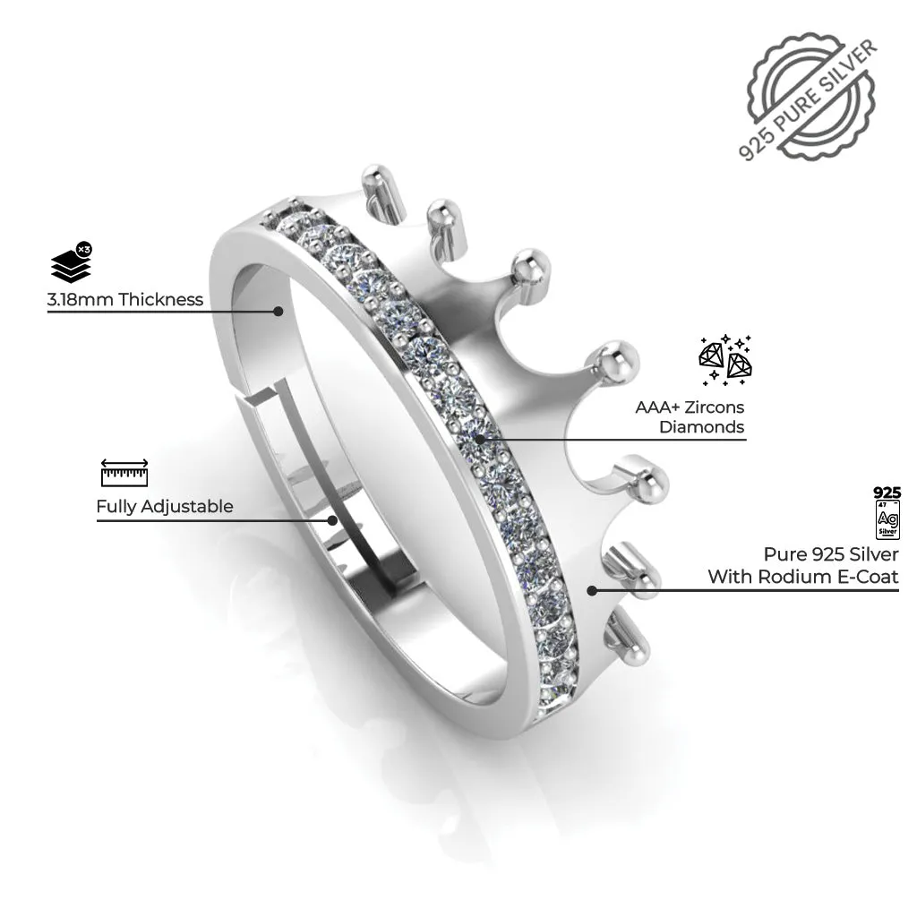 925 Sterling Silver Zircon Embellished Crown Ring