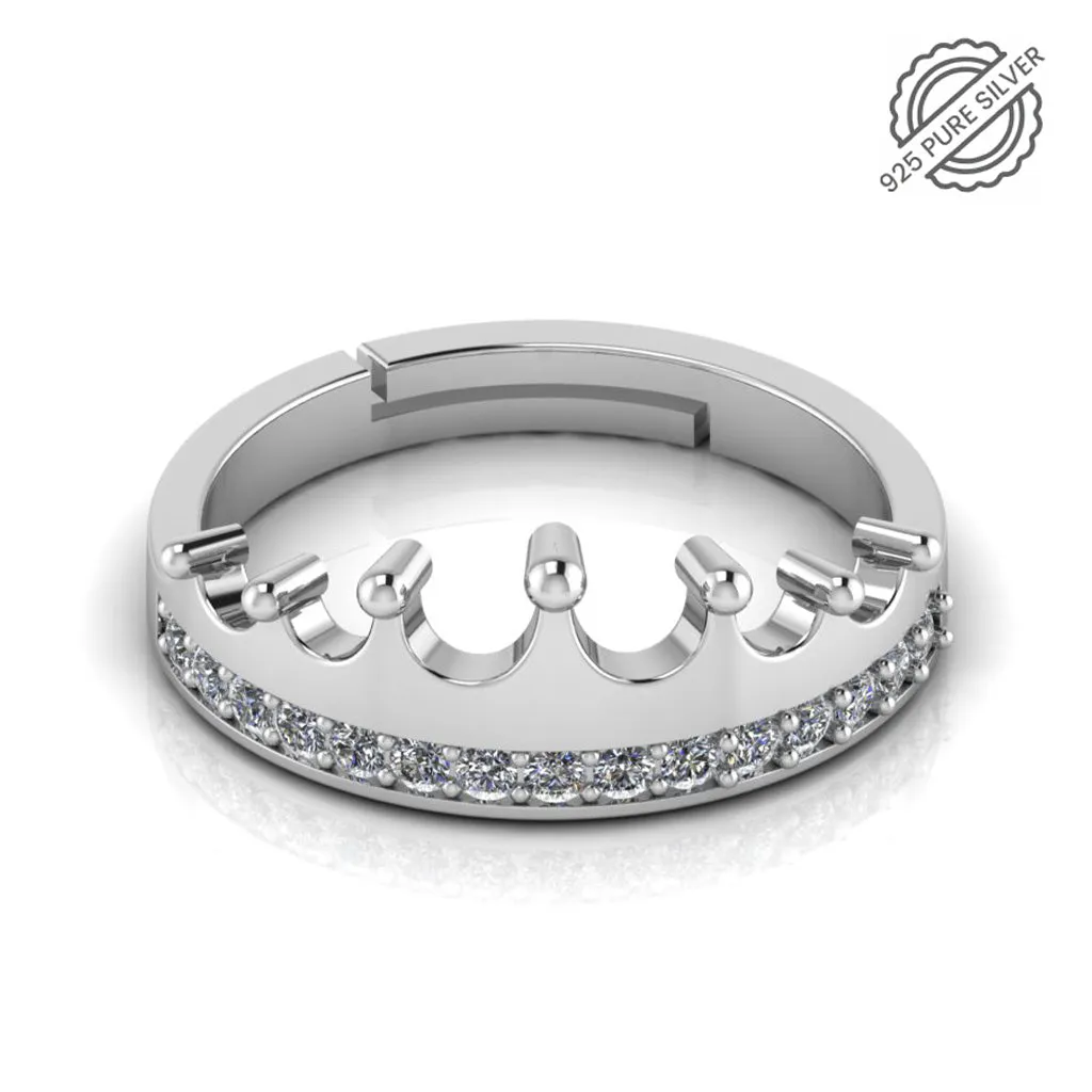 925 Sterling Silver Zircon Embellished Crown Ring