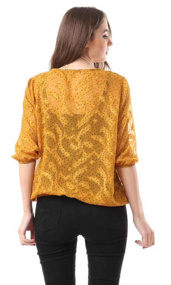 94516 Self Patterned See Through Blouse - Mustard