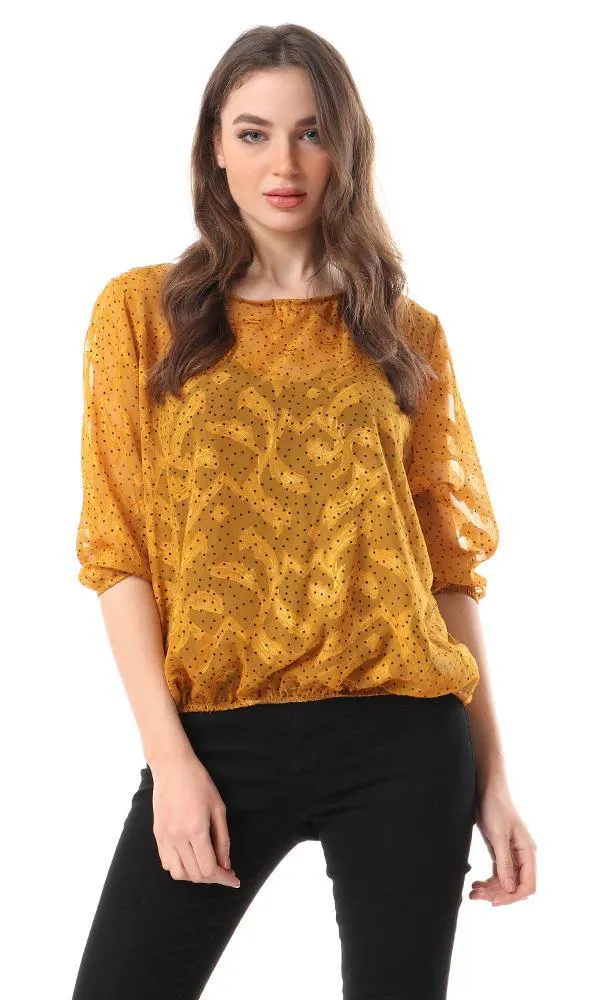 94516 Self Patterned See Through Blouse - Mustard