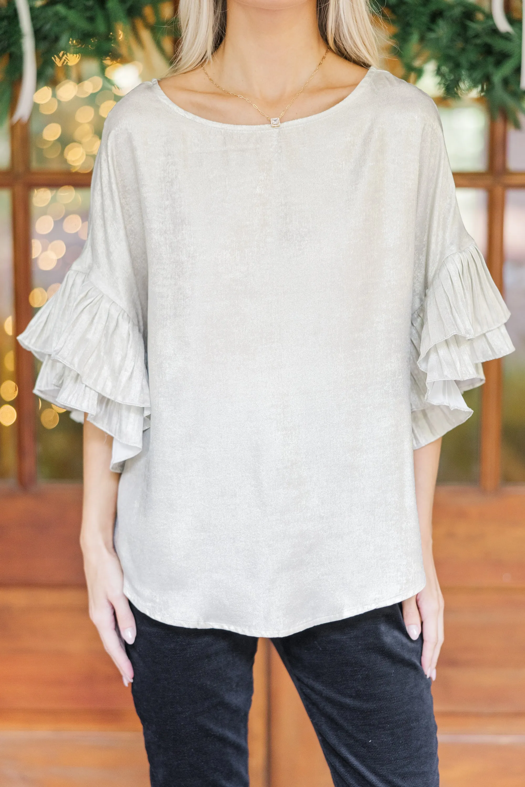 Always Make Time Champagne Ruffled Blouse