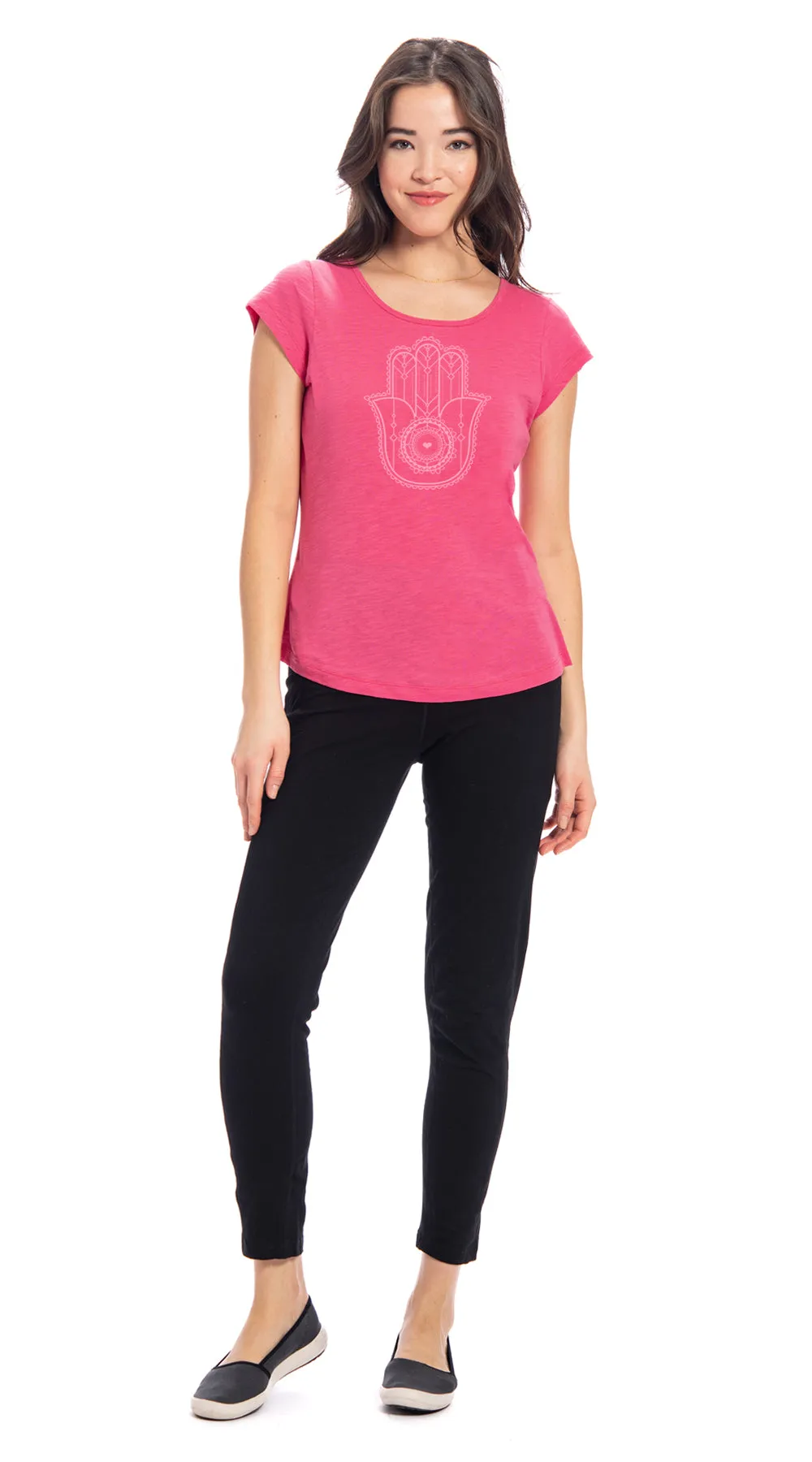 Amanda Tee - tea rose hamsa - org.cotton