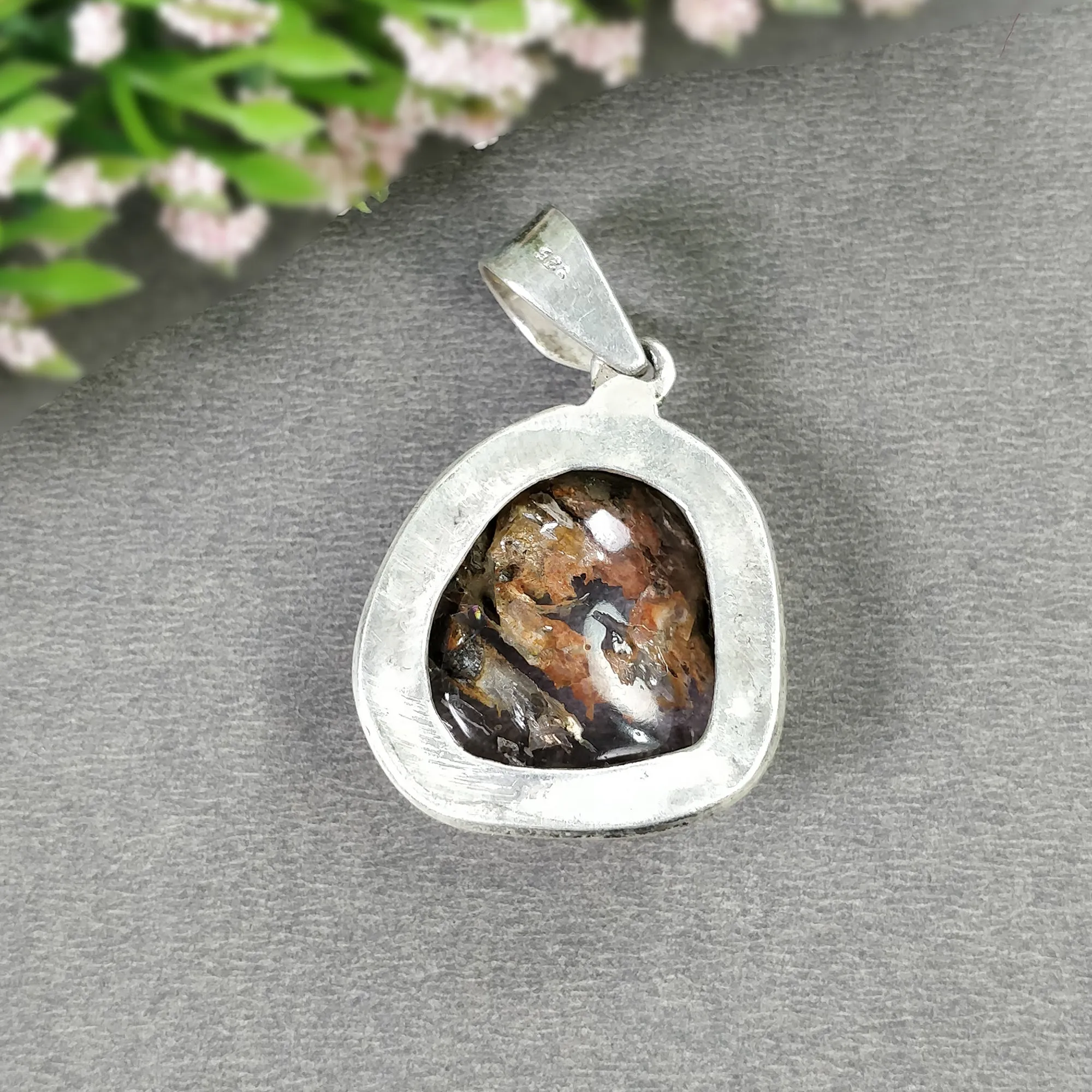 AMETHYST Gemstone 925 Sterling Silver Pendant : 12.60gms Natural Untreated Super Seven Amethyst Cabochon Bezel Set Pendant 1.75"