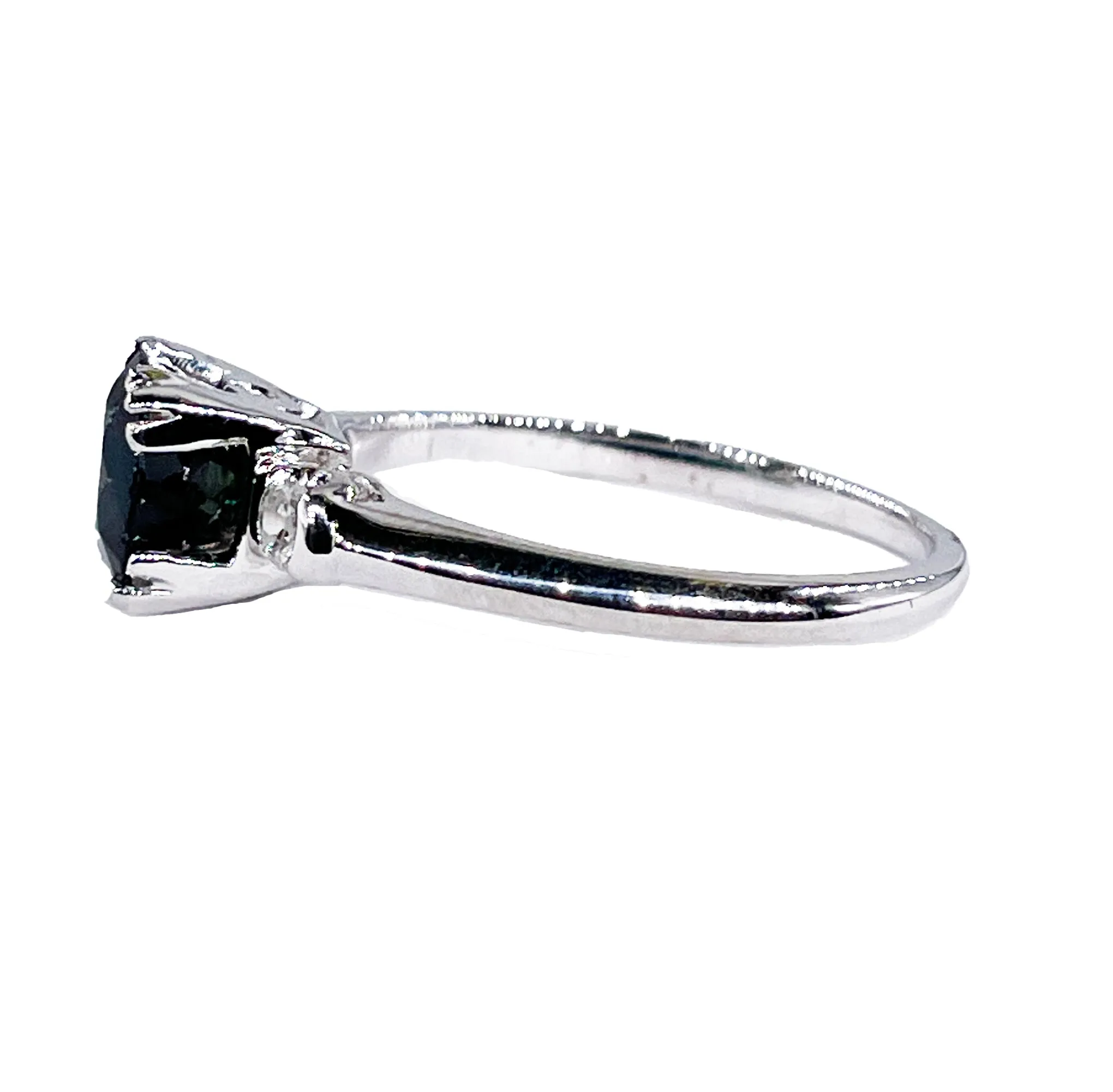 Art Deco 1.34ct Solitaire Round Green Sapphire & Diamond Wedding 18K Vintage Antique Ring