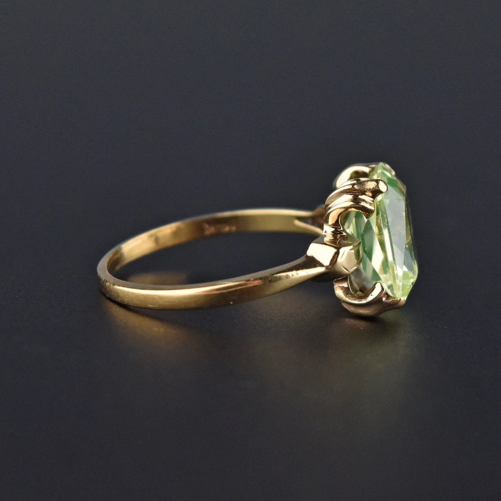 Art Deco 14K Gold Green Spinel Ring, Sz 7.75