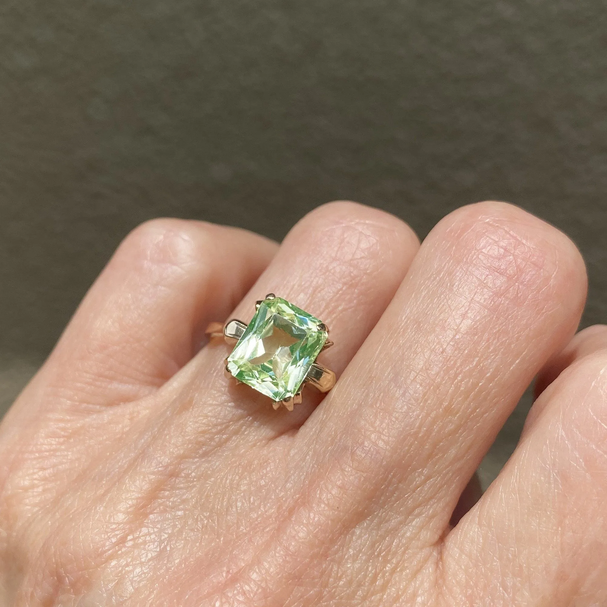 Art Deco 14K Gold Green Spinel Ring, Sz 7.75