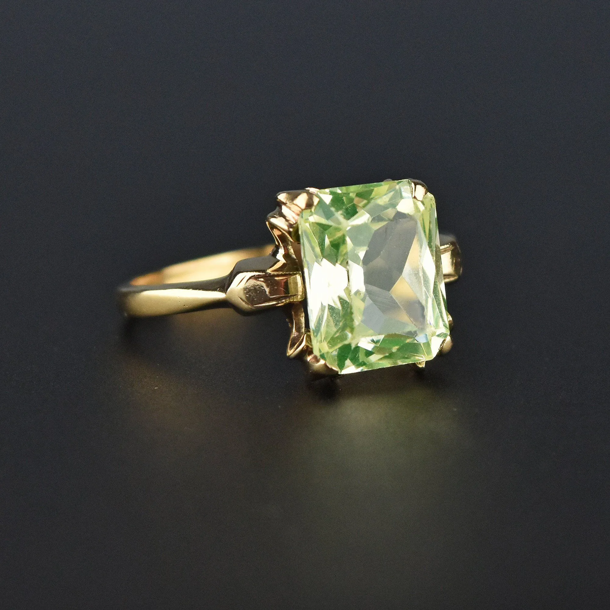 Art Deco 14K Gold Green Spinel Ring, Sz 7.75