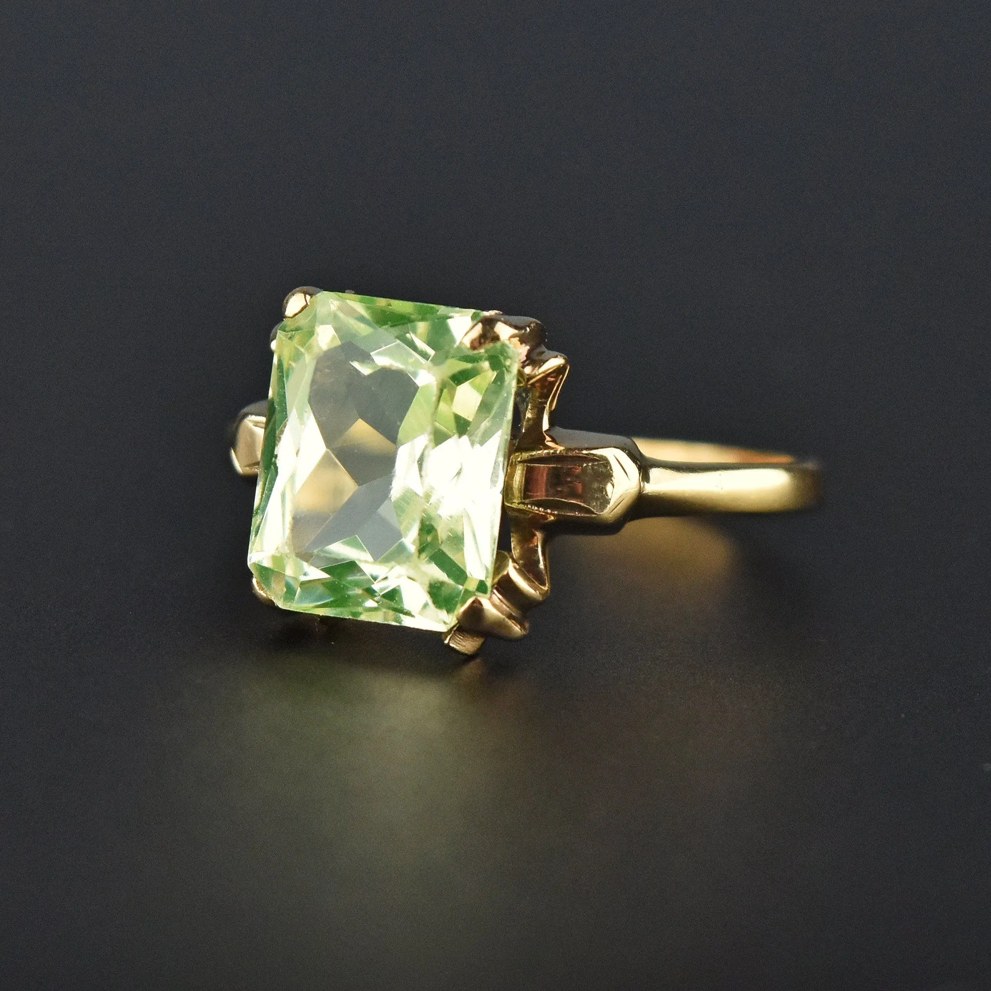 Art Deco 14K Gold Green Spinel Ring, Sz 7.75