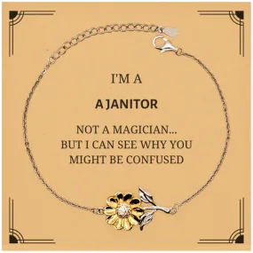 Badass Janitor Gifts, I'm Janitor not a magician, Sarcastic Sunflower Bracelet for Janitor Birthday Christmas for  Men, Women, Friends, Coworkers