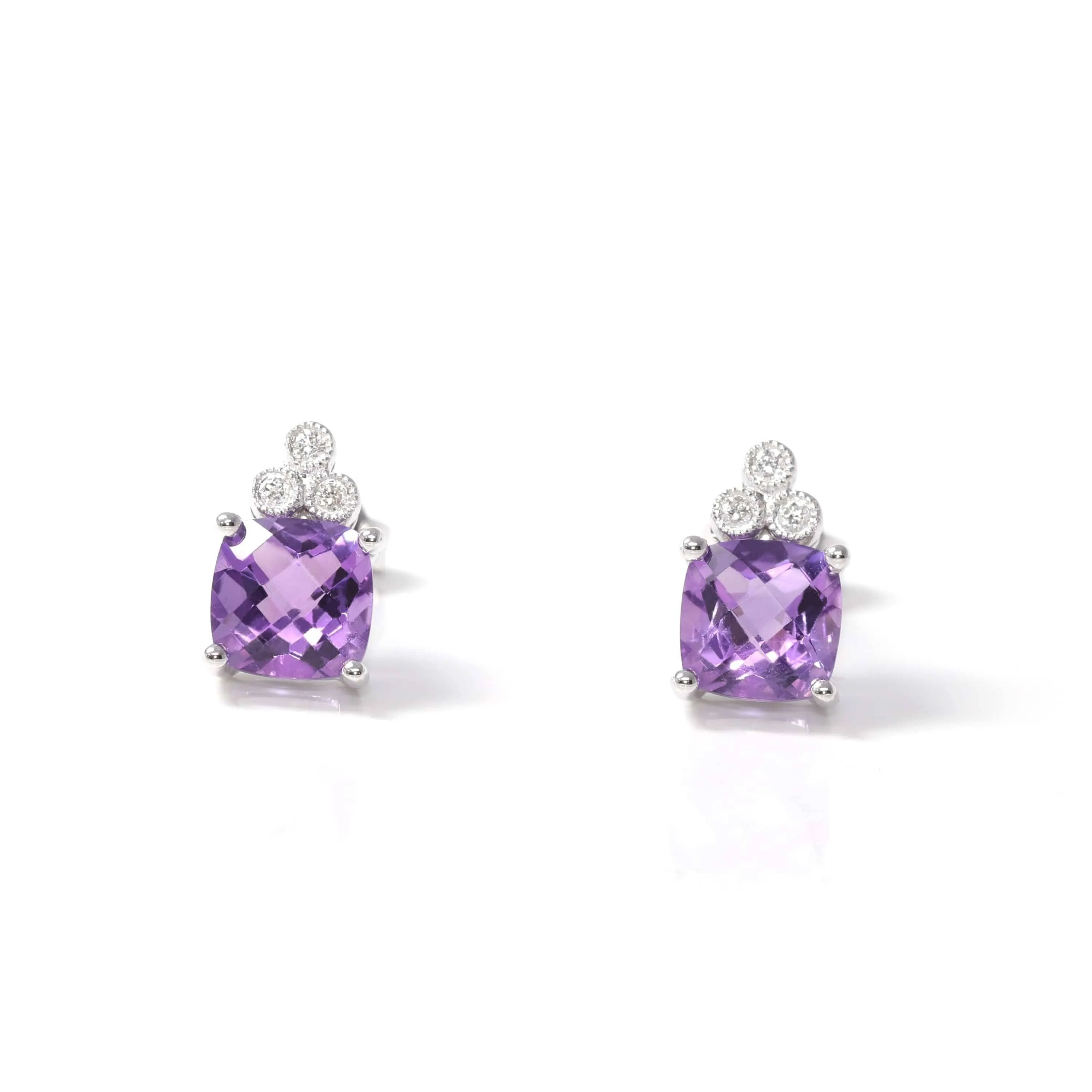 Baikalla? 14k White Gold Natural Amethyst Earrings W/ Diamonds