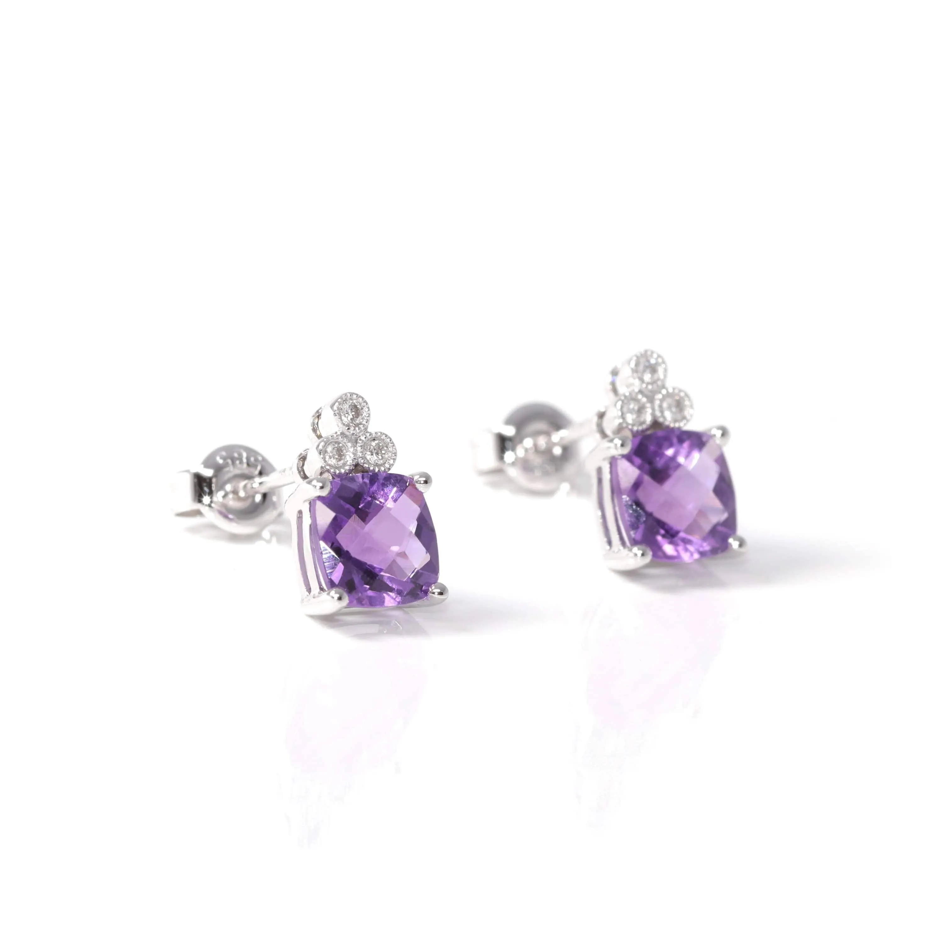 Baikalla? 14k White Gold Natural Amethyst Earrings W/ Diamonds