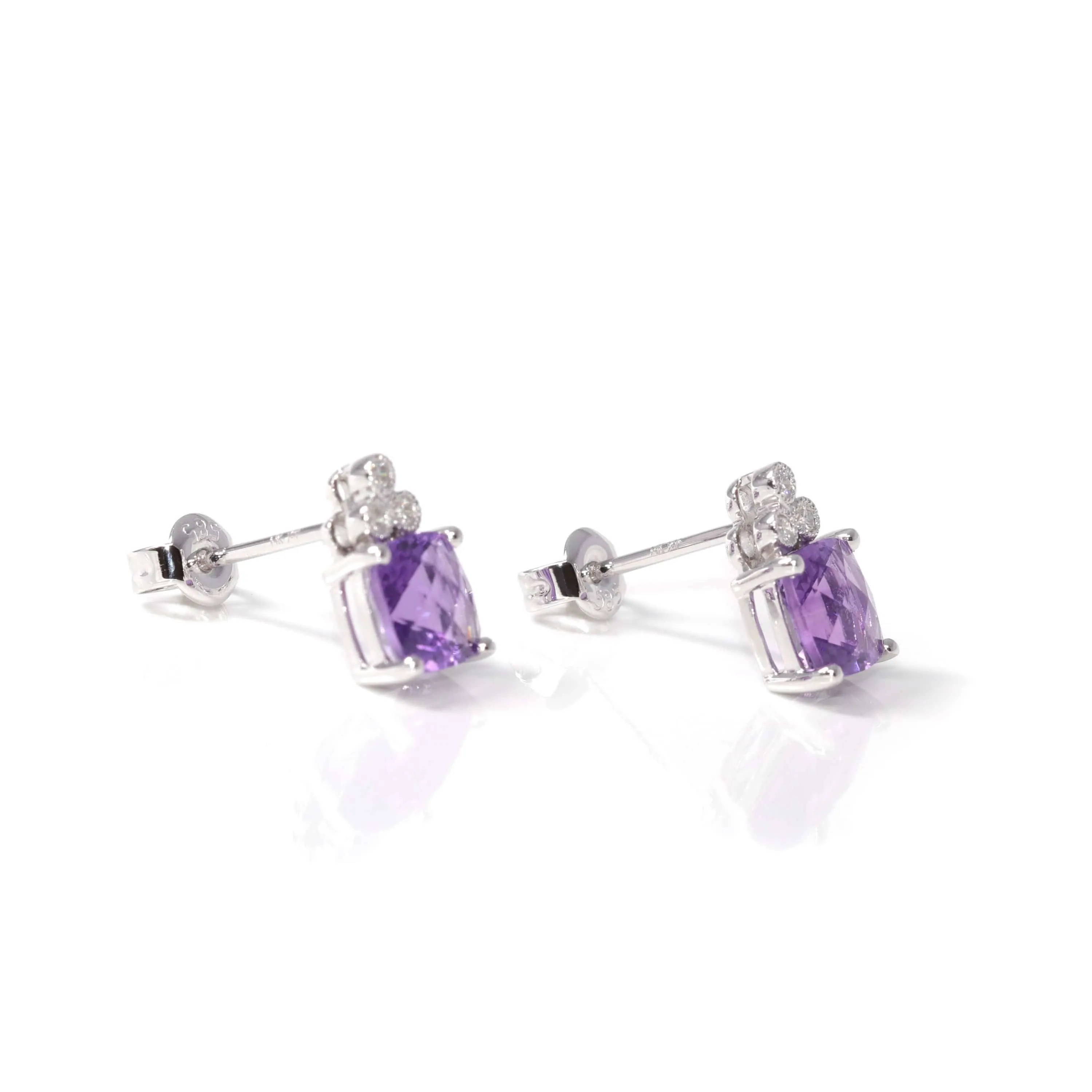 Baikalla? 14k White Gold Natural Amethyst Earrings W/ Diamonds