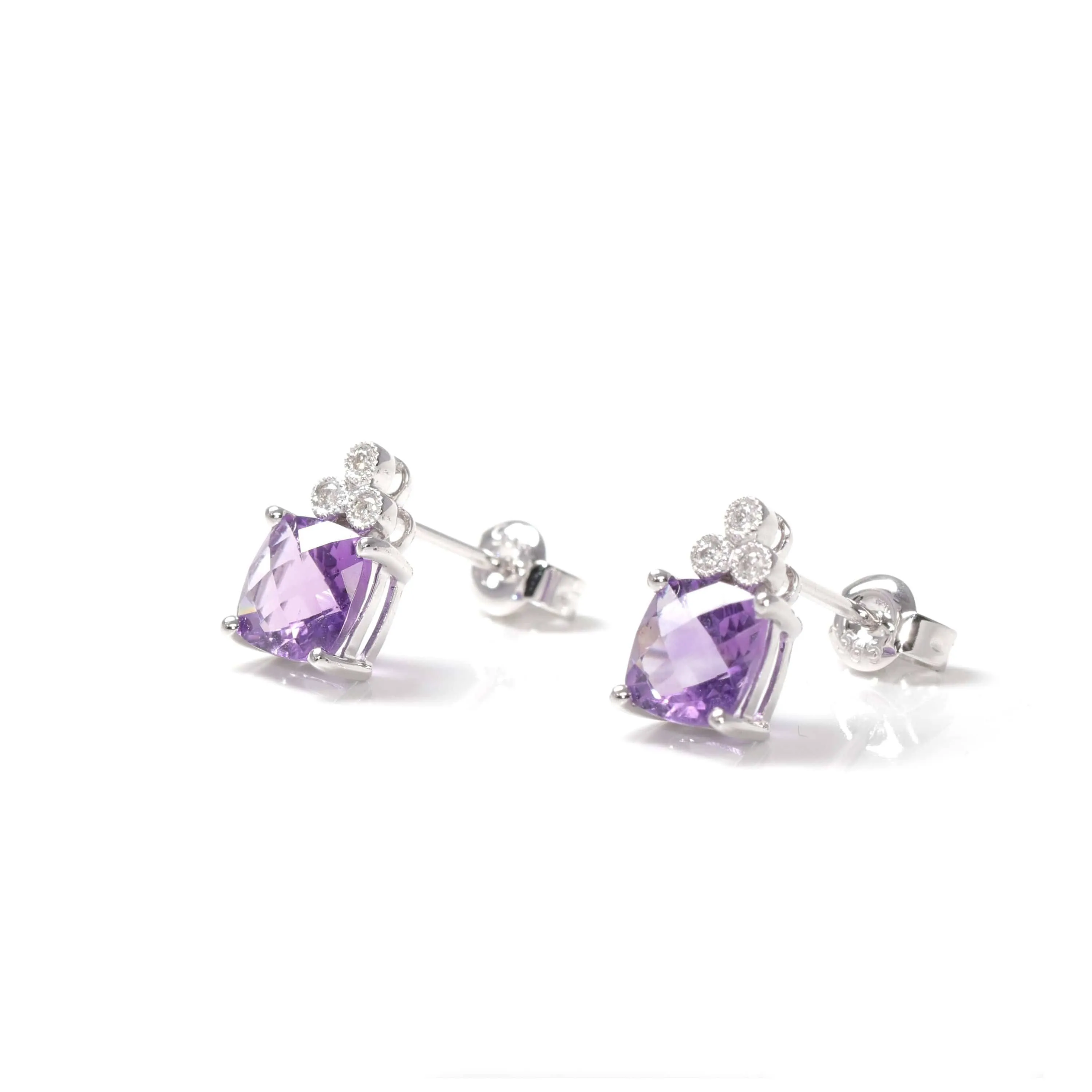 Baikalla? 14k White Gold Natural Amethyst Earrings W/ Diamonds