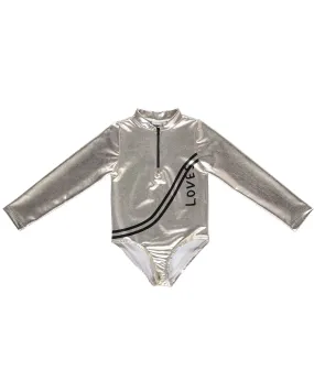 BEAU LOVES  Open Swimming Gold 'LOVES' Long Sleeve Swimsuit