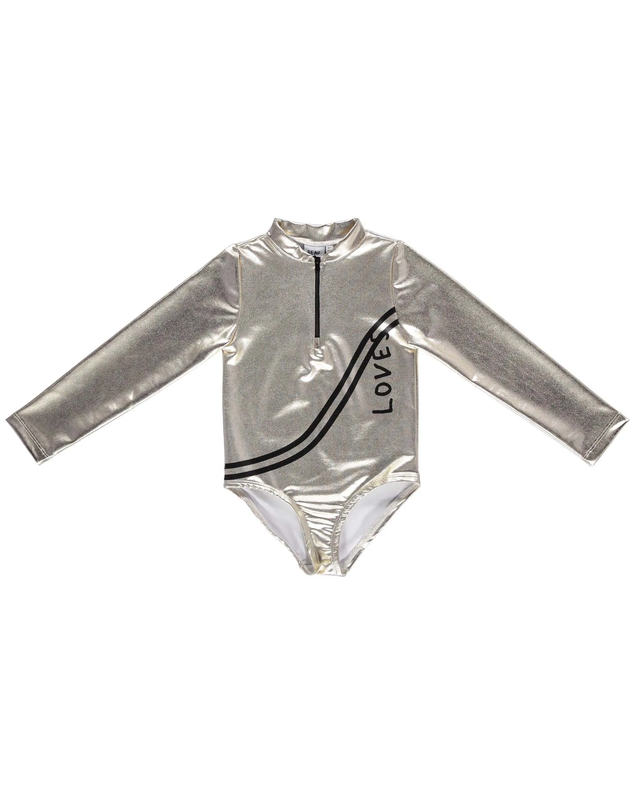 BEAU LOVES  Open Swimming Gold 'LOVES' Long Sleeve Swimsuit